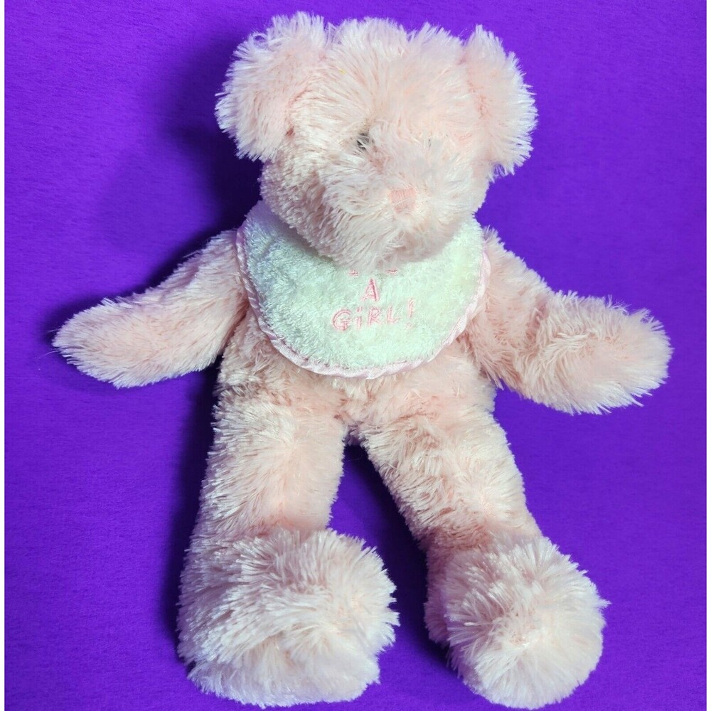 Vintage Baby Boyd's Bear Rattle Plush Its a Girl Bib Y2K Retired Lovie 11"